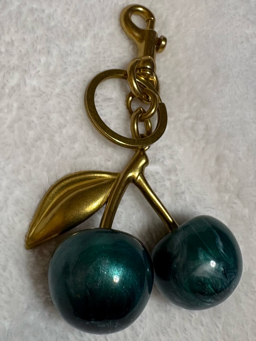 Emerald Green Bag Charm/Keychain w/Swirled Green Spheres GOLDTONE hardware